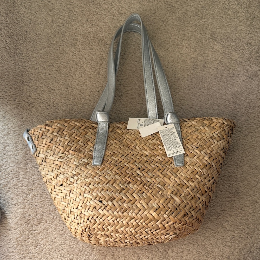 Straw Tote with Silver Details